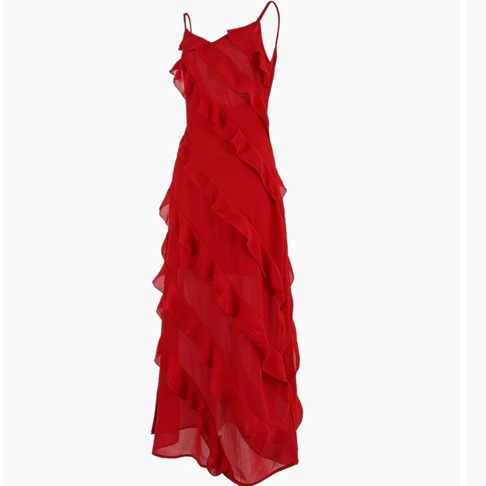 Ladder ruffle zippered long dress